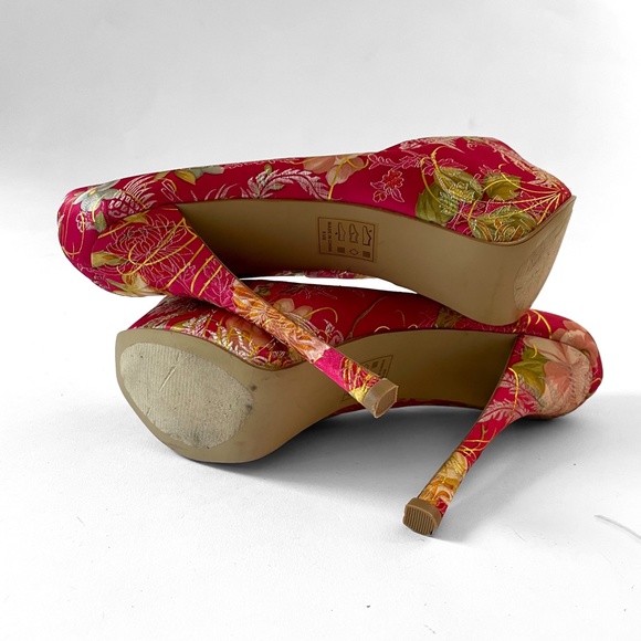 Y2K Floral Tapestry Chinoiserie Platform Stiletto Stripper Heels. 8 - Picture 6 of 6